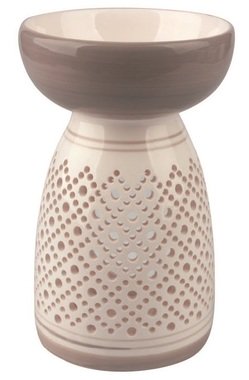 Ceramic Aroma Lamp Tall, Grey and White 10 x 16 cm 
