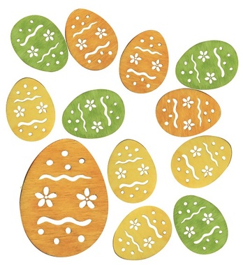 Wooden Eggs 3 x 4 x 0,3 cm, 12 pcs 