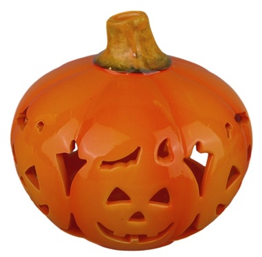 Ceramic Candle Holder Halloween 15 x 13 cm, Orange 