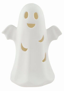Világító porcelán szellem 10 x 13 x 7 cm, meleg fehér, 1 LED, időzítő
