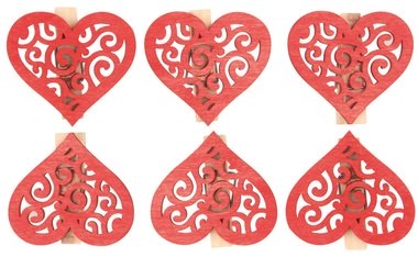 Wooden Heart with Peg 4 x 4 x 0,3 cm, 6 ks 