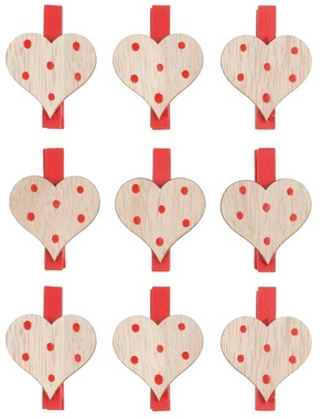 Wooden Heart on Peg 3 x 3 x 0,3 cm, 9 ks, Natural