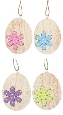 Hanging Wooden Egg w/Flower 7,5 x 10 x 0,5 cm