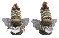 Angel in a green Sweater with a Heart for hanging 7.5 cm