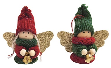 Angel in a red-green Sweater with a Bell for hanging 7.5 cm