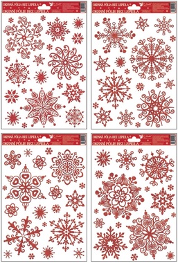 Decorative Window Cling with Snow Effect Snowflakes Red 27 × 20 cm