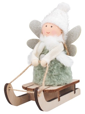 Angel on Sledge with Fur Coat 14 cm 