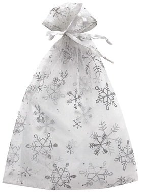 White Organza Bag with silver snowflakes 26x35 cm