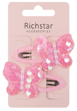 Hair clips Butterflies with sequins, light pink, 6.5 × 3.5 × 0.5 cm, 2 pcs