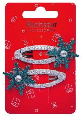 Hair clips – snowflakes, Glitter, 6 × 3.5 × 0.3 cm, 2 pcs