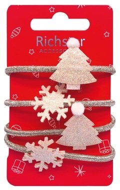Christmas hair elastics with glitter, 4 pcs