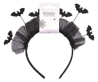 Hairband with bats, Black, 37 cm circumference