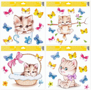 Csillámos ablakfólia Kiscicák és pillangók 30 x 33,5 cm