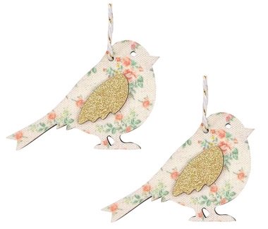 Wooden Bird for hanging 8 x 5 x 0,5 cm, 2 pcs in a box