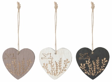 Wooden Heart 6 x 6.5 x 0.5 cm for hanging, 6 pcs in a box