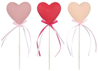 Plastic Heart on Stick 6,5 x 6,5 x 1 cm + Stick
