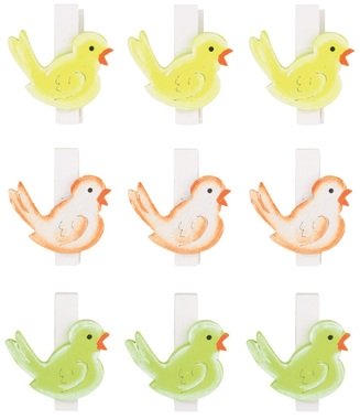 Wooden Bird 3 x 3 x 0,3 cm on Clip 9 pcs