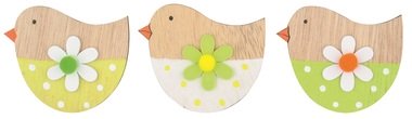 Wooden Bird 6 x 6 x 0,5 cm on Clip 3 pcs