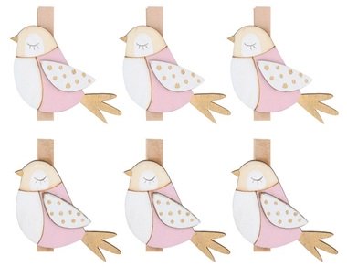 Wooden Bird on peg 5 x 5 x 0,3 cm, 6 pcs