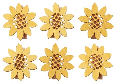 Wooden Sunflowers on Peg 4 x 4 x 0,3 cm, 6 pcs