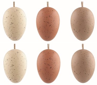 Húsvéti tojások műanyag, pettyes, sötétbarna, 6 cm-es, felakasztható, 6 db zacskóban