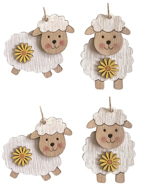 Wooden Sheep for hanging 6 x 5 x 0,5 cm, 4 ks