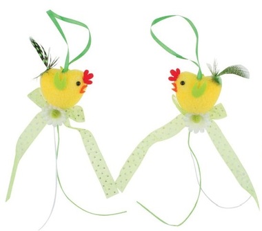 Hanging Chickens 6 x 6 x 3 cm + mašle, 2 pcs 
