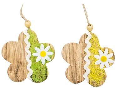 Wooden Hanging Flowers 7,5 x 7,5 x 0,5 cm, 2 pcs 