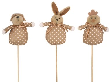 Brown Fabric Easter Animal 8 x 9 x 3 cm + Stick